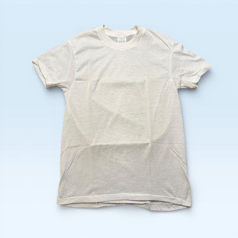 Vintage Sears Shirt Mens Medium White Blank Tee 50/50 Poly Cotton 70s 80s